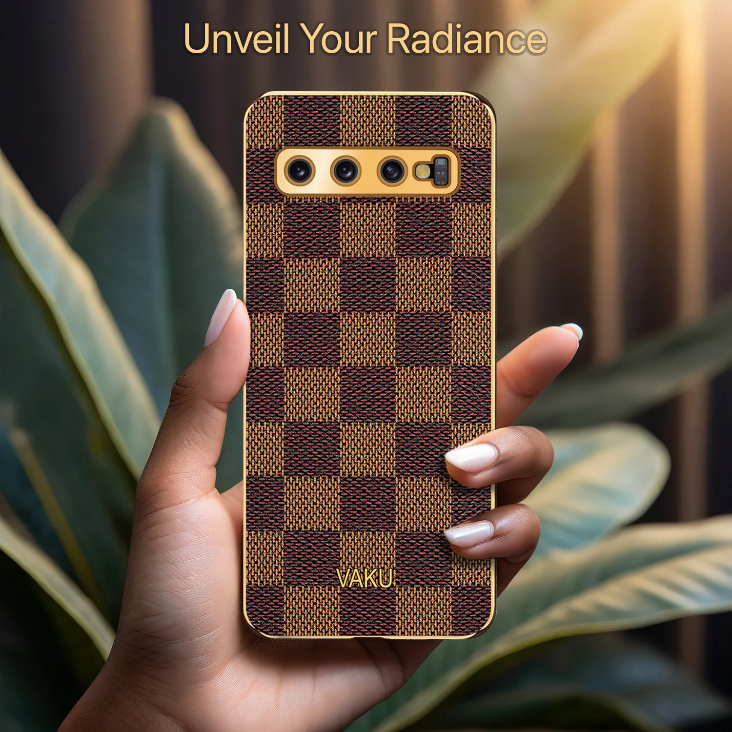 Vaku® Samsung Galaxy S10 Cheron Series Leather Stitched Gold Electroplated Soft TPU Back Cover - Image 7