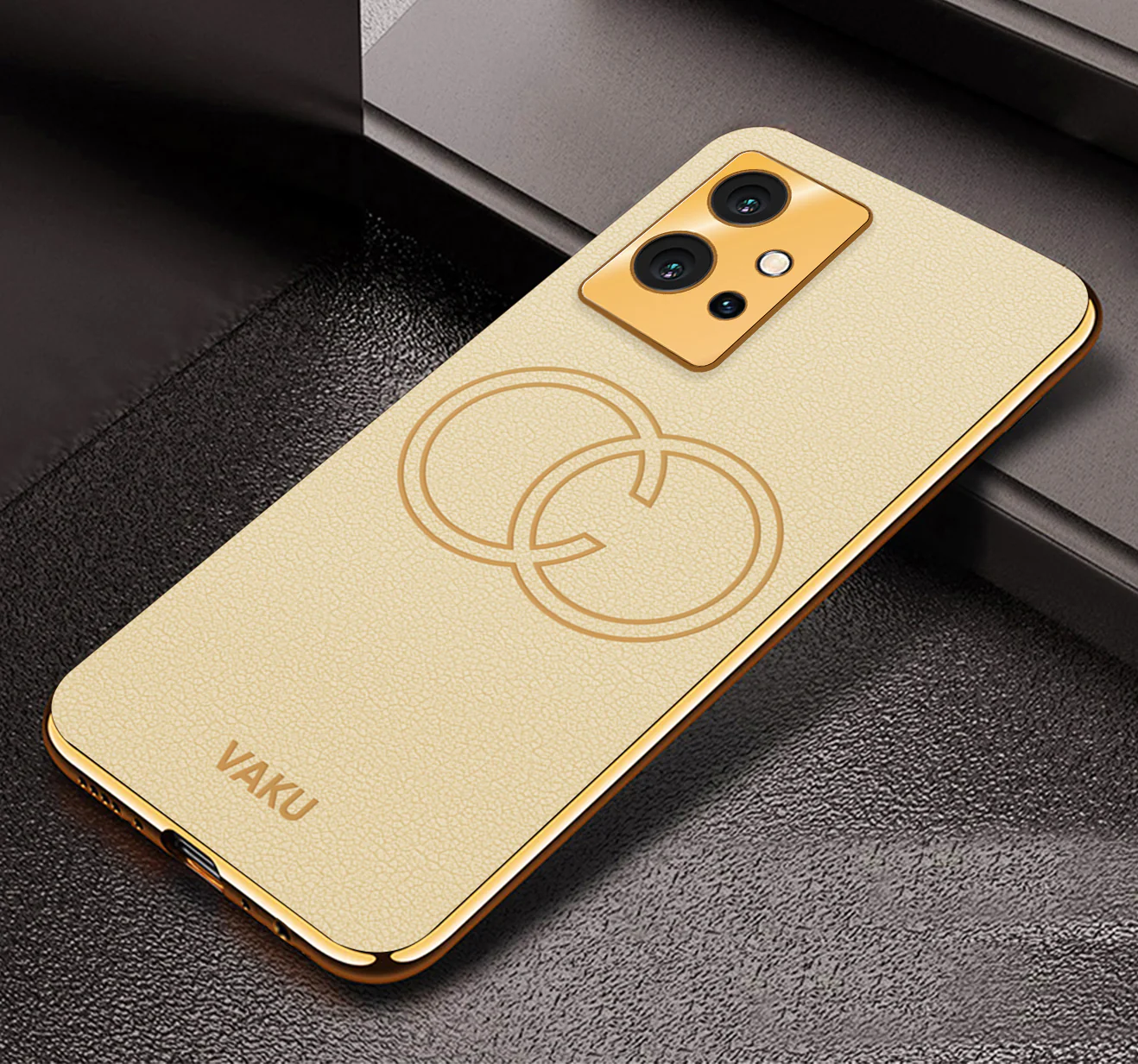 VakuĀ® Vivo T1 5G Skylar Leather Pattern Gold Electroplated Soft TPU Back Cover