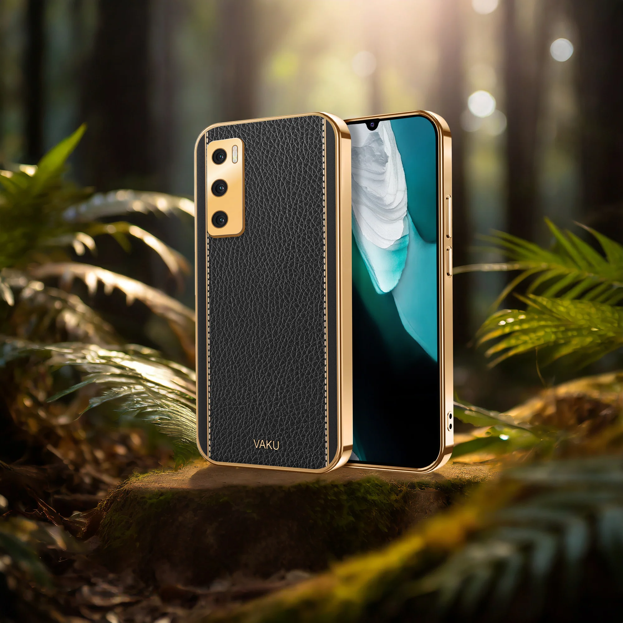 VakuĀ® Vivo V20 SE Luxemberg Series Leather Stitched Gold Electroplated Soft TPU Back Cover - Image 12
