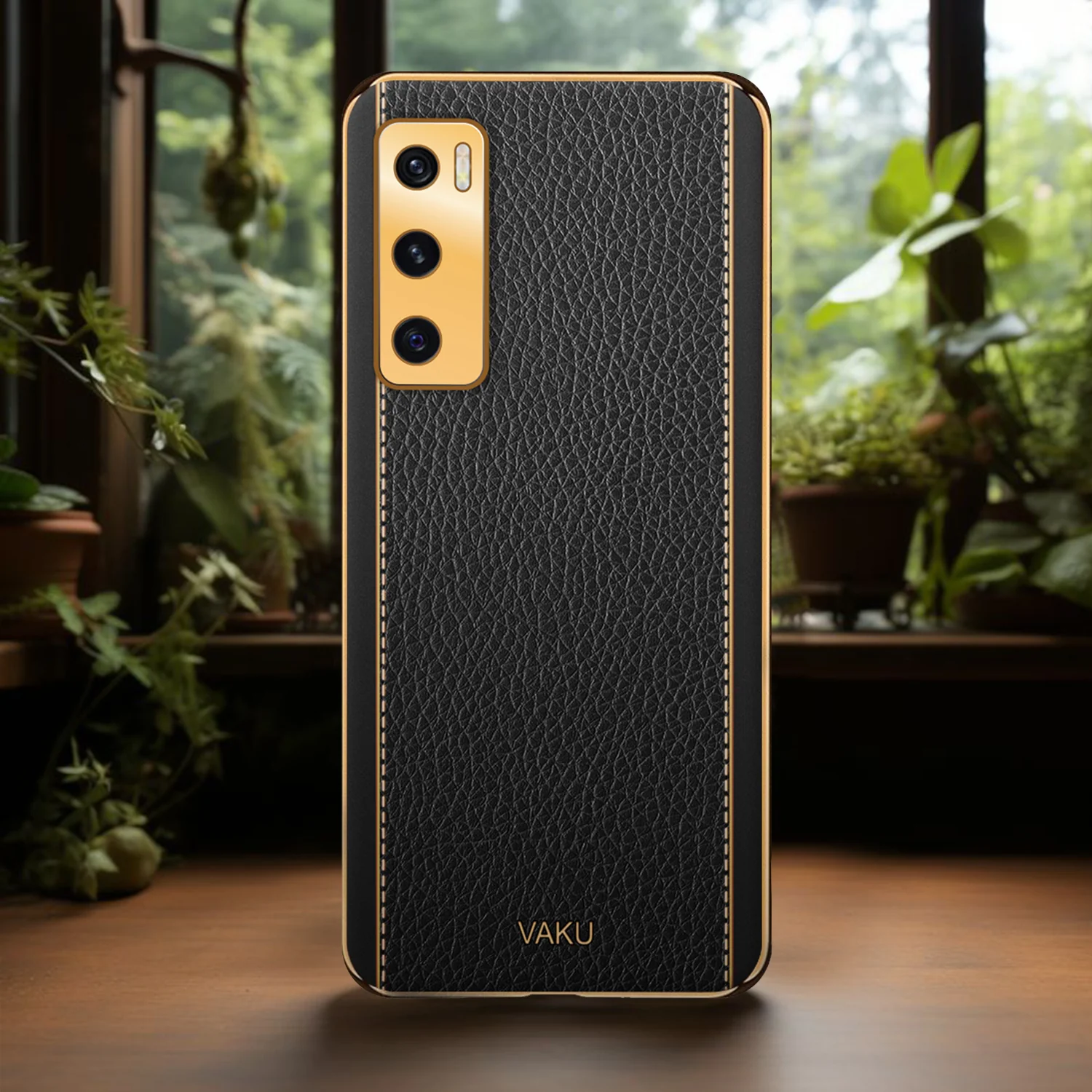 VakuĀ® Vivo V20 SE Luxemberg Series Leather Stitched Gold Electroplated Soft TPU Back Cover - Image 15