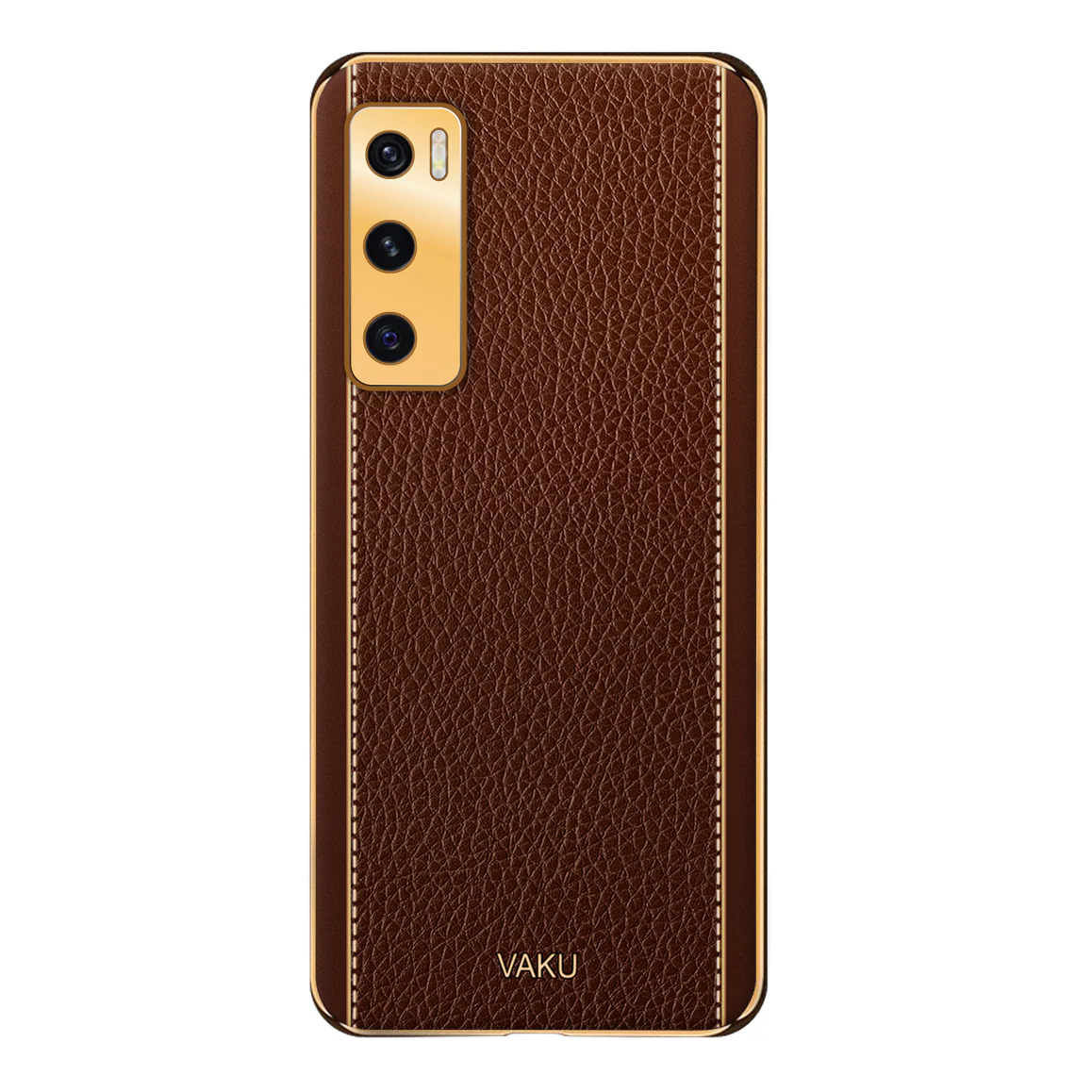 VakuĀ® Vivo V20 SE Luxemberg Series Leather Stitched Gold Electroplated Soft TPU Back Cover - Image 16