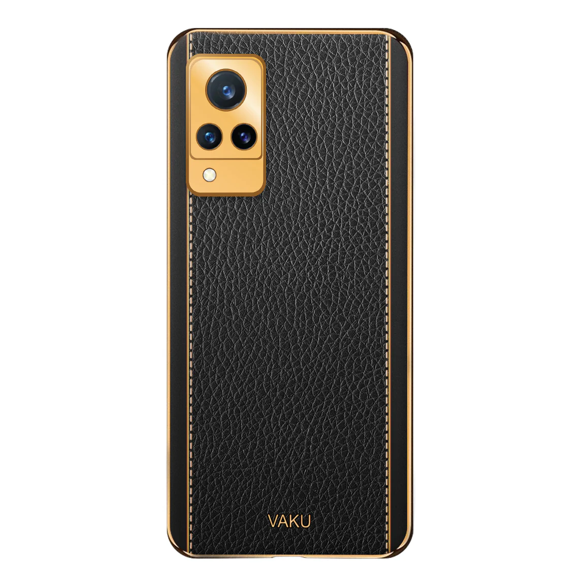 VakuĀ® Vivo V21 5G Luxemberg Series Leather Stitched Gold Electroplated Soft TPU Back Cover - Image 16