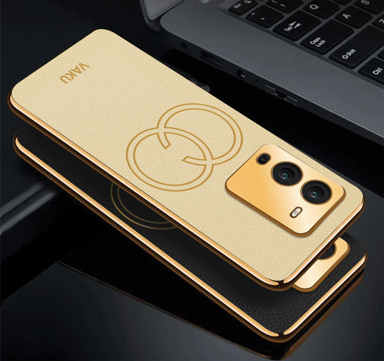 Vaku ® Vivo V25 Pro Skylar Leather Pattern Gold Electroplated Soft TPU Back Cover - Image 8