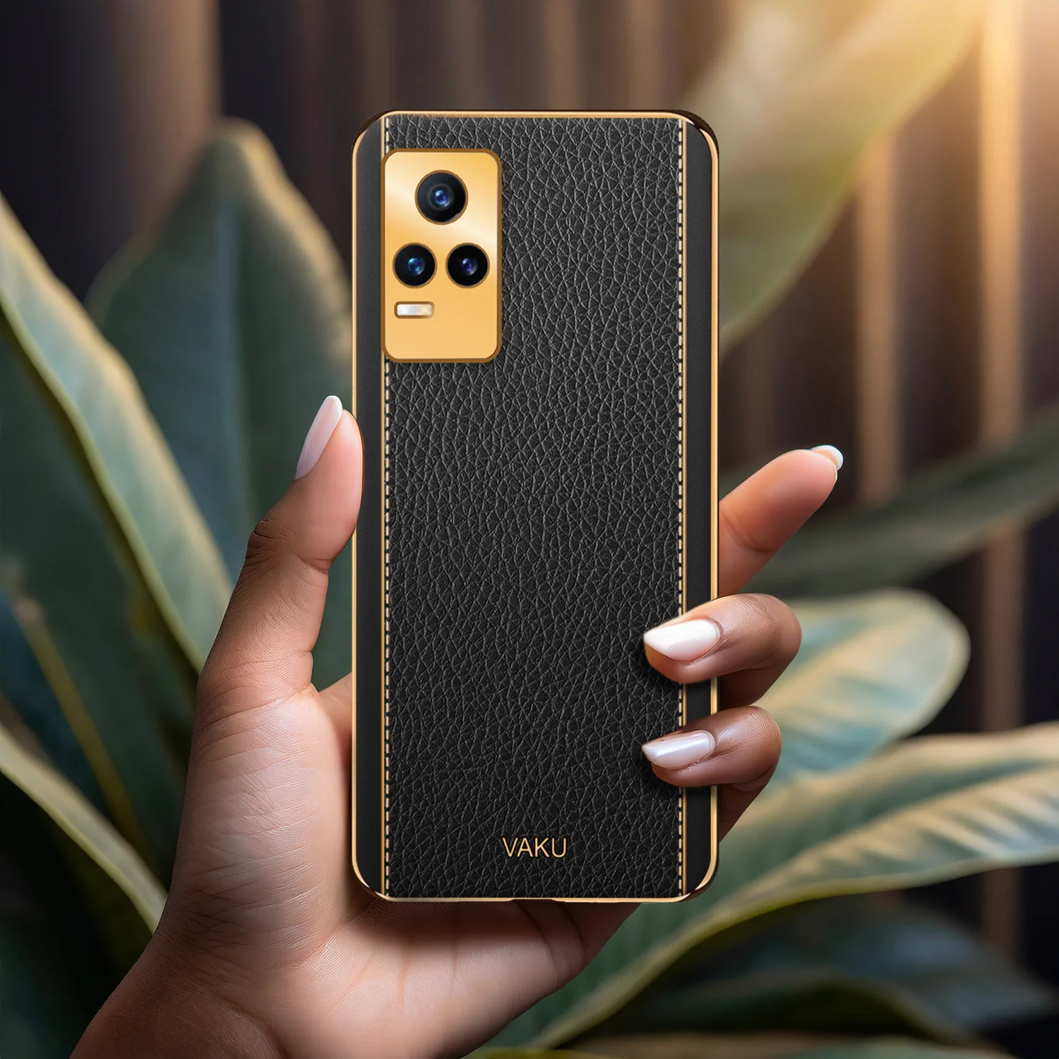 VakuĀ® Vivo Y73 Luxemberg Series Leather Stitched Gold Electroplated Soft TPU Back Cover - Image 10