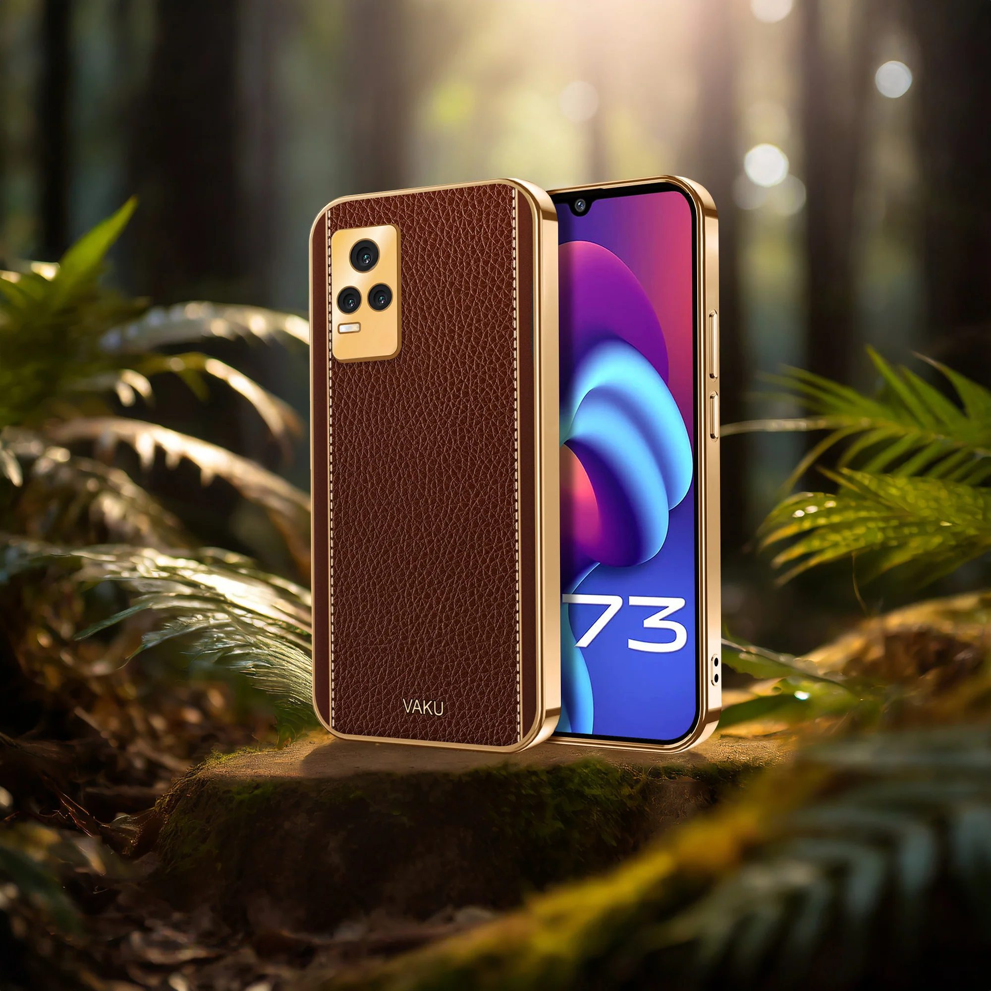 VakuĀ® Vivo Y73 Luxemberg Series Leather Stitched Gold Electroplated Soft TPU Back Cover - Image 12