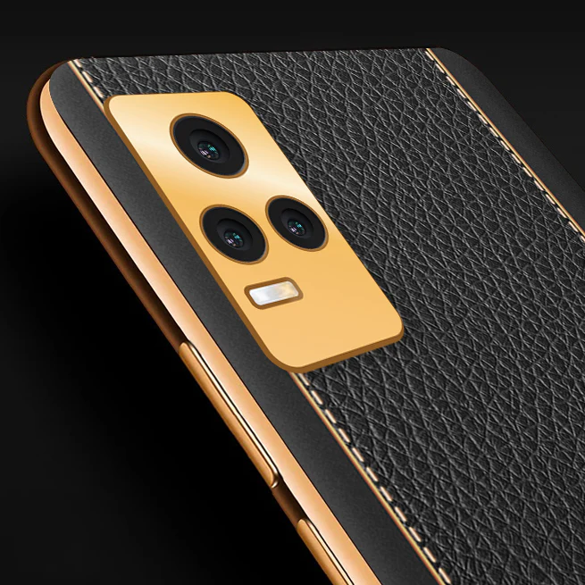 VakuĀ® Vivo Y73 Luxemberg Series Leather Stitched Gold Electroplated Soft TPU Back Cover - Image 2