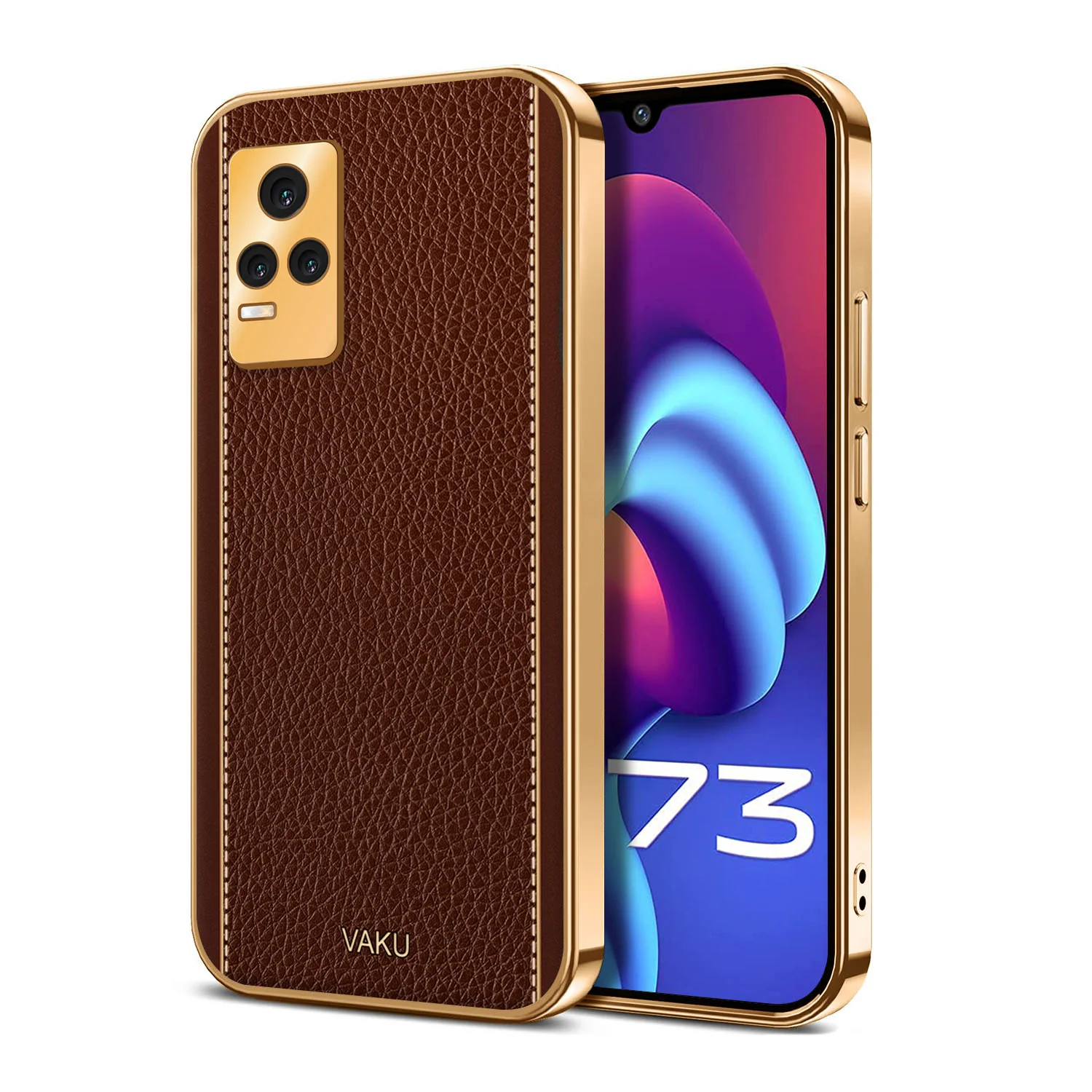 VakuĀ® Vivo Y73 Luxemberg Series Leather Stitched Gold Electroplated Soft TPU Back Cover - Image 4