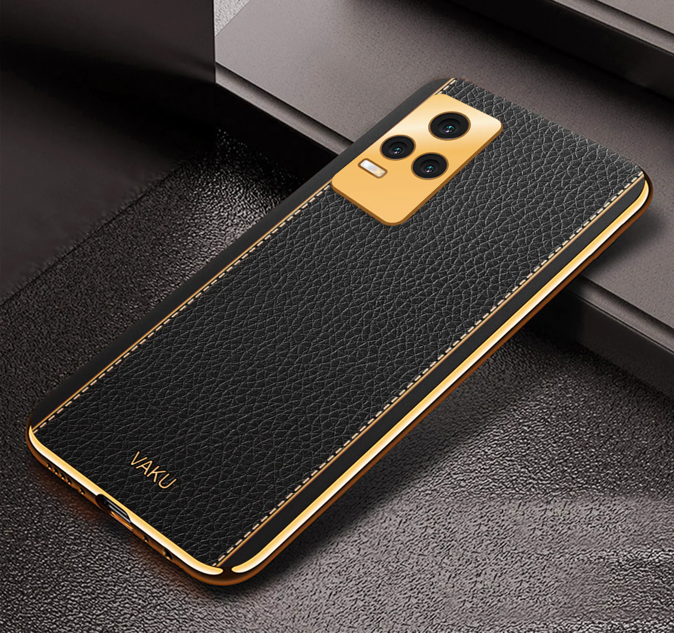 VakuĀ® Vivo Y73 Luxemberg Series Leather Stitched Gold Electroplated Soft TPU Back Cover - Image 8
